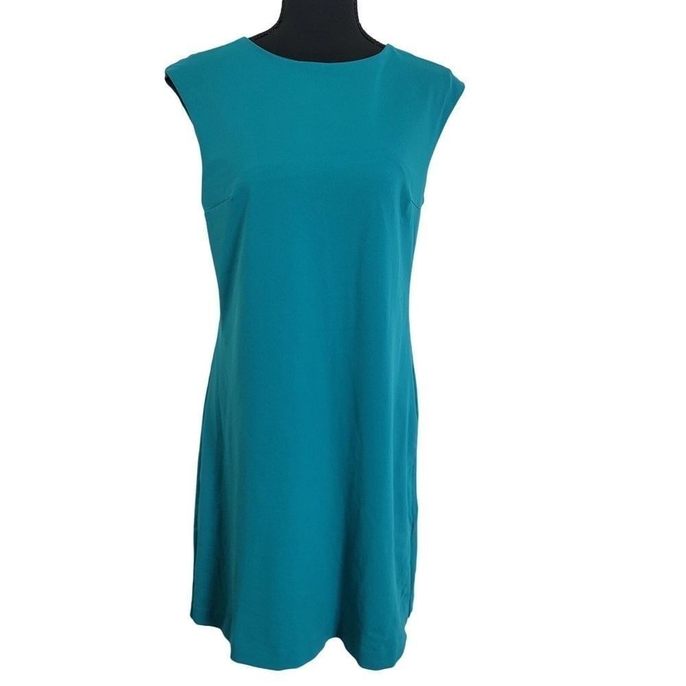 Cynthia Rowley Teal Blue‎ Sleeveless Shift Dress Size 6 Exposed Gold Back Zipper